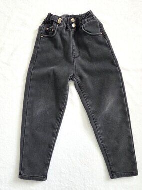Vintage Girls Black Utility Jeans Size 23 Fleece Lined 90s Streetwear Cargo Kids